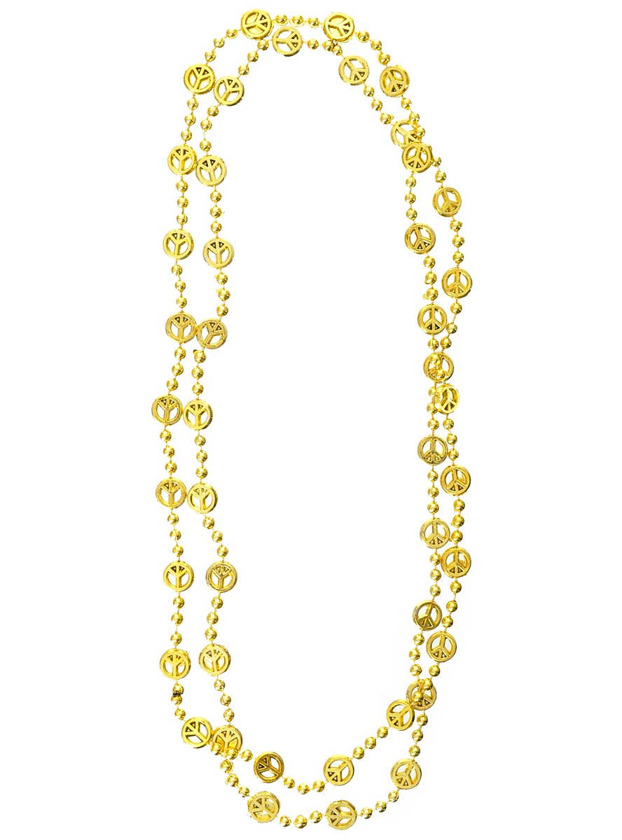  Metallic Gold Beaded Peace Sign Costume Necklaces