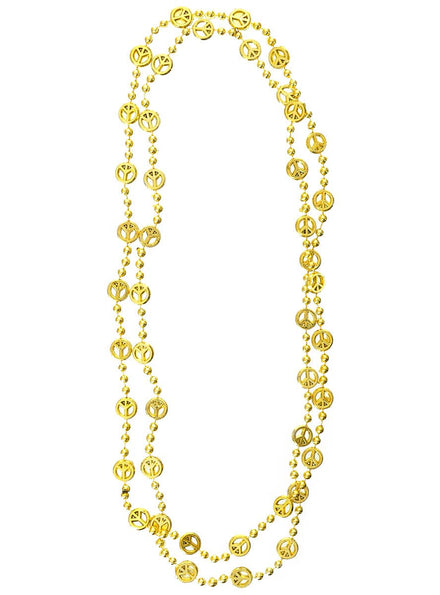  Metallic Gold Beaded Peace Sign Costume Necklaces