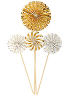 Image of Gold and White 4 Pack Mini Fan Wheel Decorations