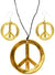 Gold 70's Peace Sign Hippie Necklace and Earrings Set
