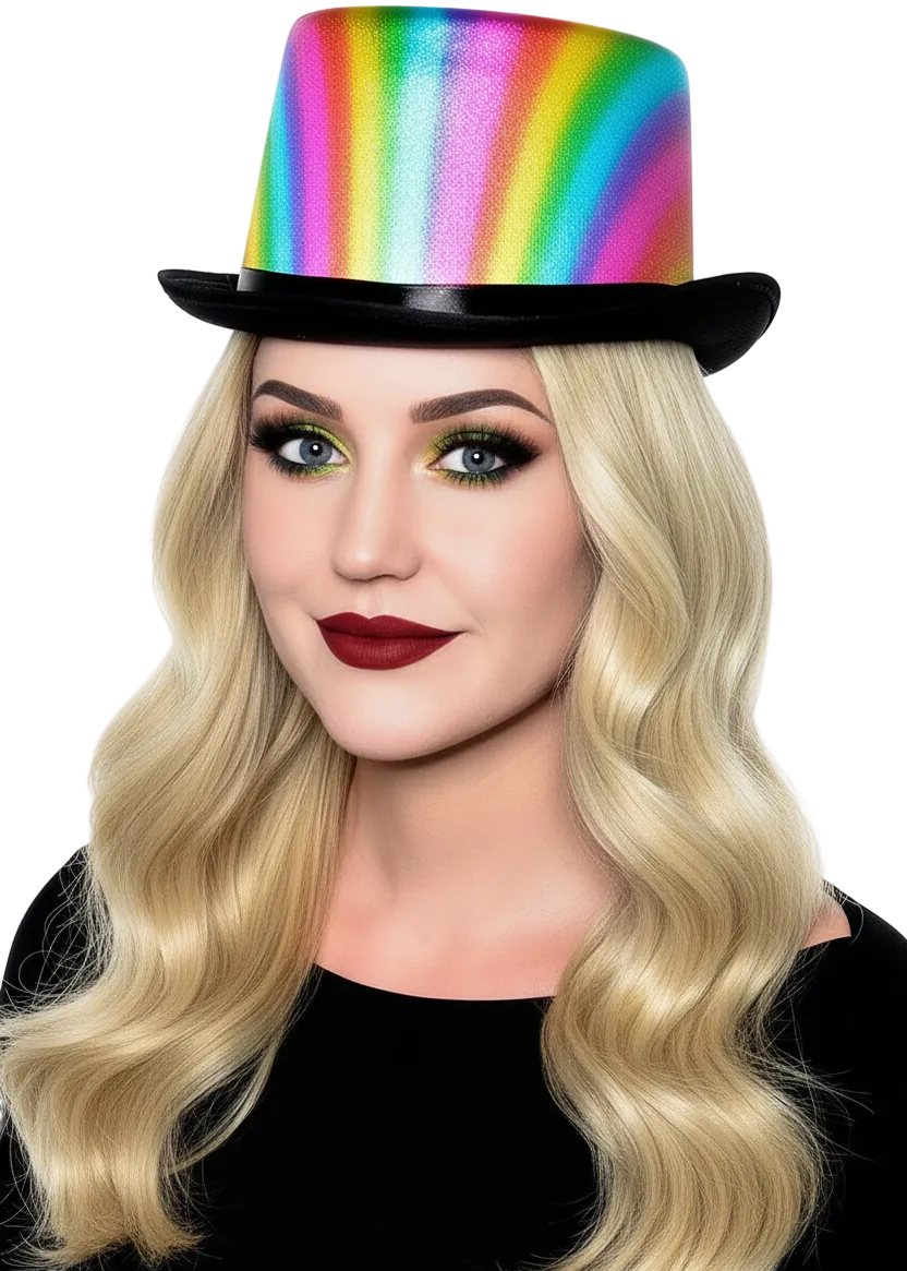Adult's Metallic Rainbow Top Hat Costume Accessory - Main Image