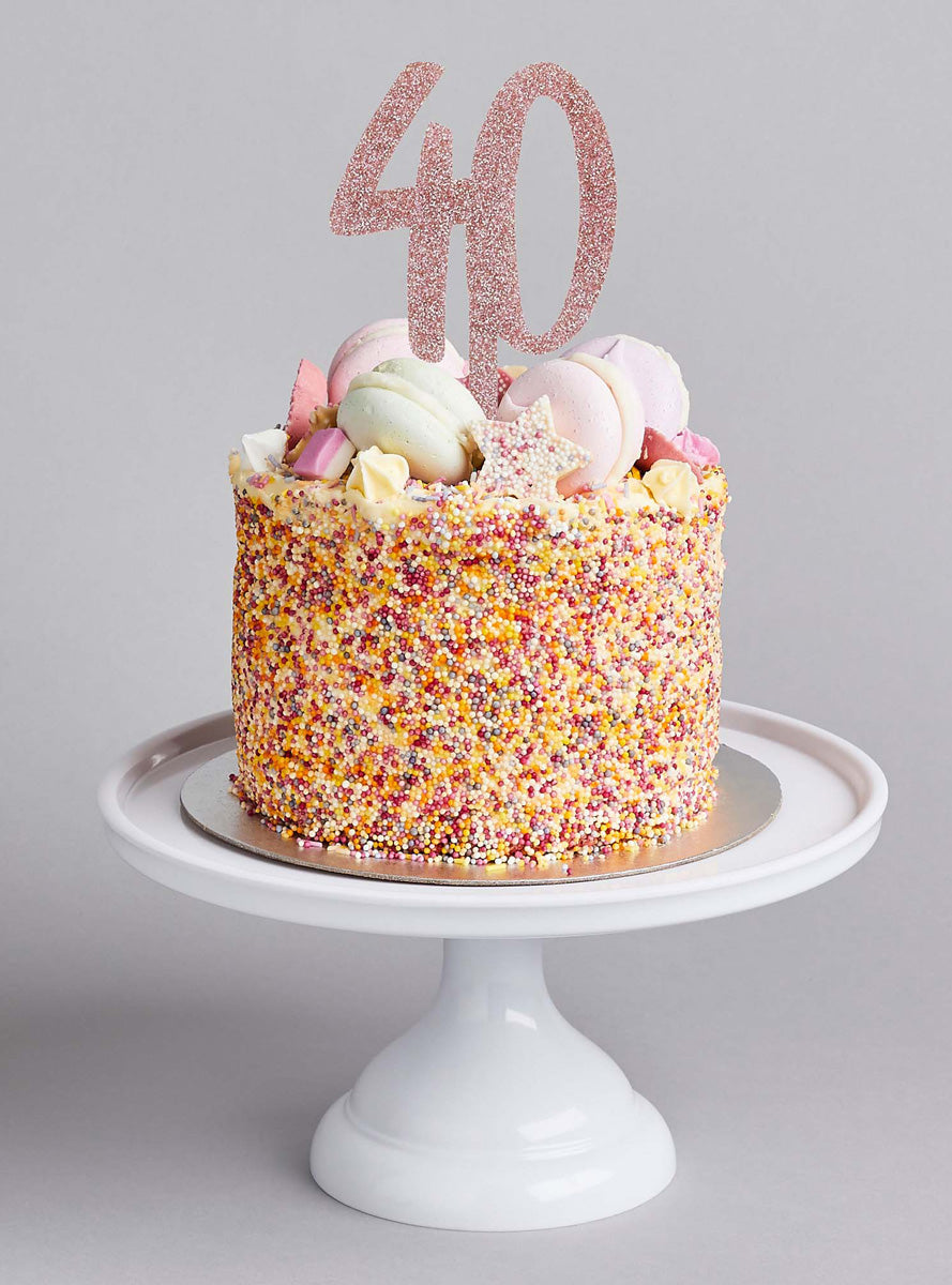 Metallic Mix Up 20cm Rose Gold Glitter 40 Acrylic Cake Topper - Lifestyle Image