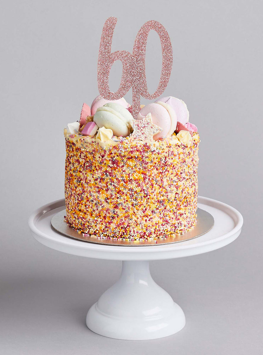 Metallic Mix Up 20cm Rose Gold Glitter 60 Acrylic Cake Topper - Lifestyle Image