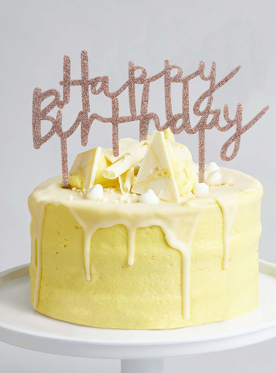 Metallic Mix Up 20cm Rose Gold Glitter Happy Birthday Acrylic Cake Topper - Lifestyle Image