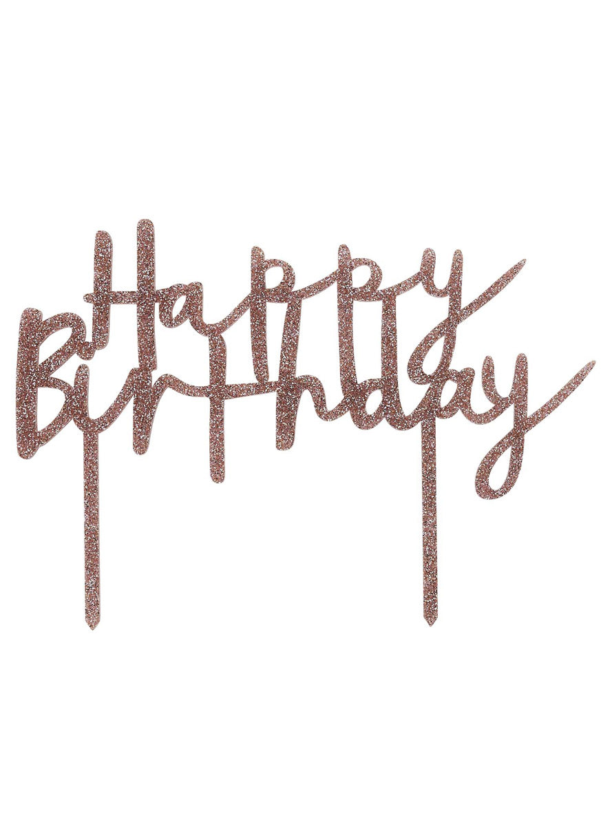 Metallic Mix Up 20cm Rose Gold Glitter Happy Birthday Acrylic Cake Topper - Main Image