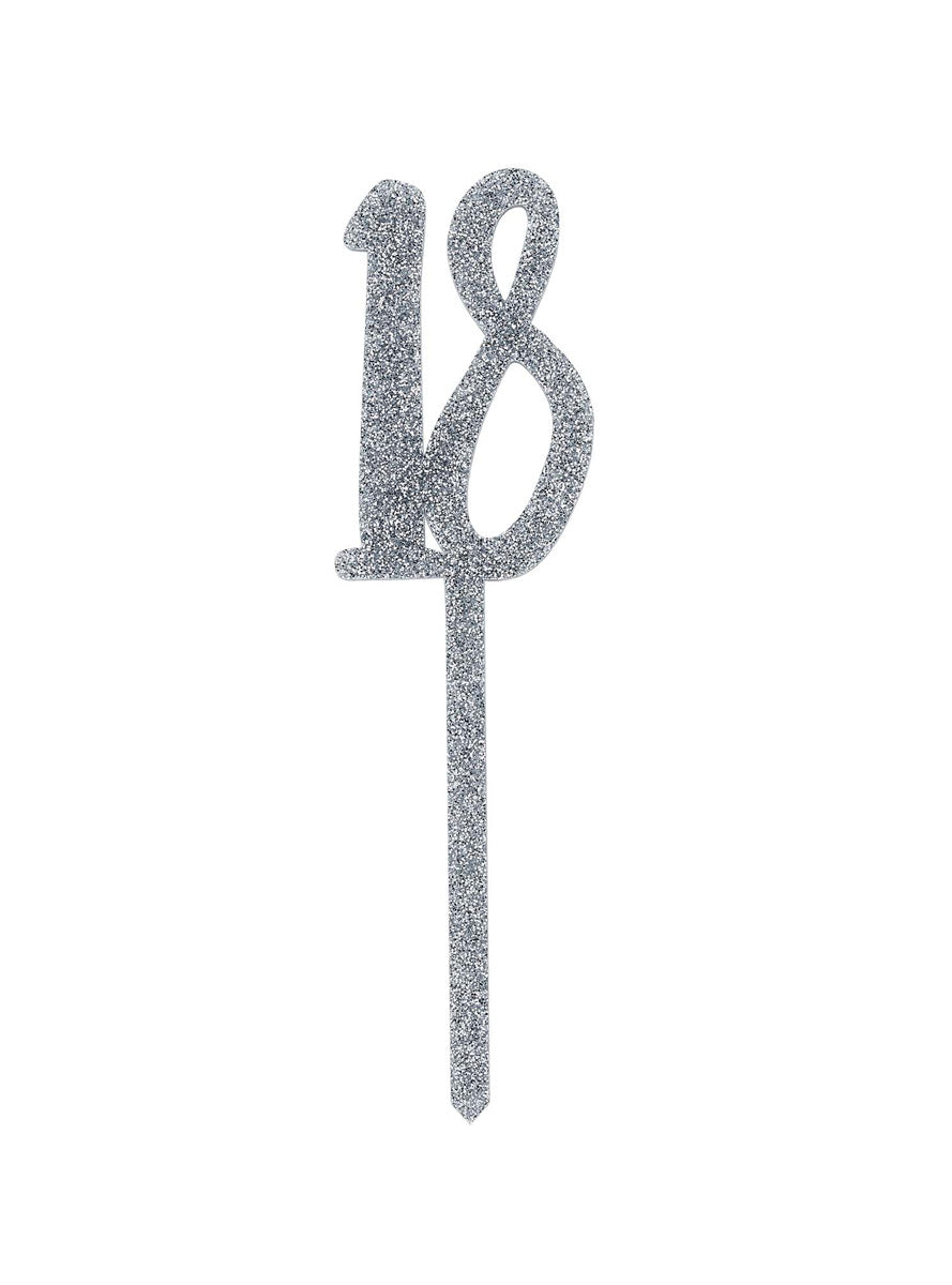 Metallic Mix Up 20cm Silver Glitter 18 Acrylic Cake Topper - Main Image