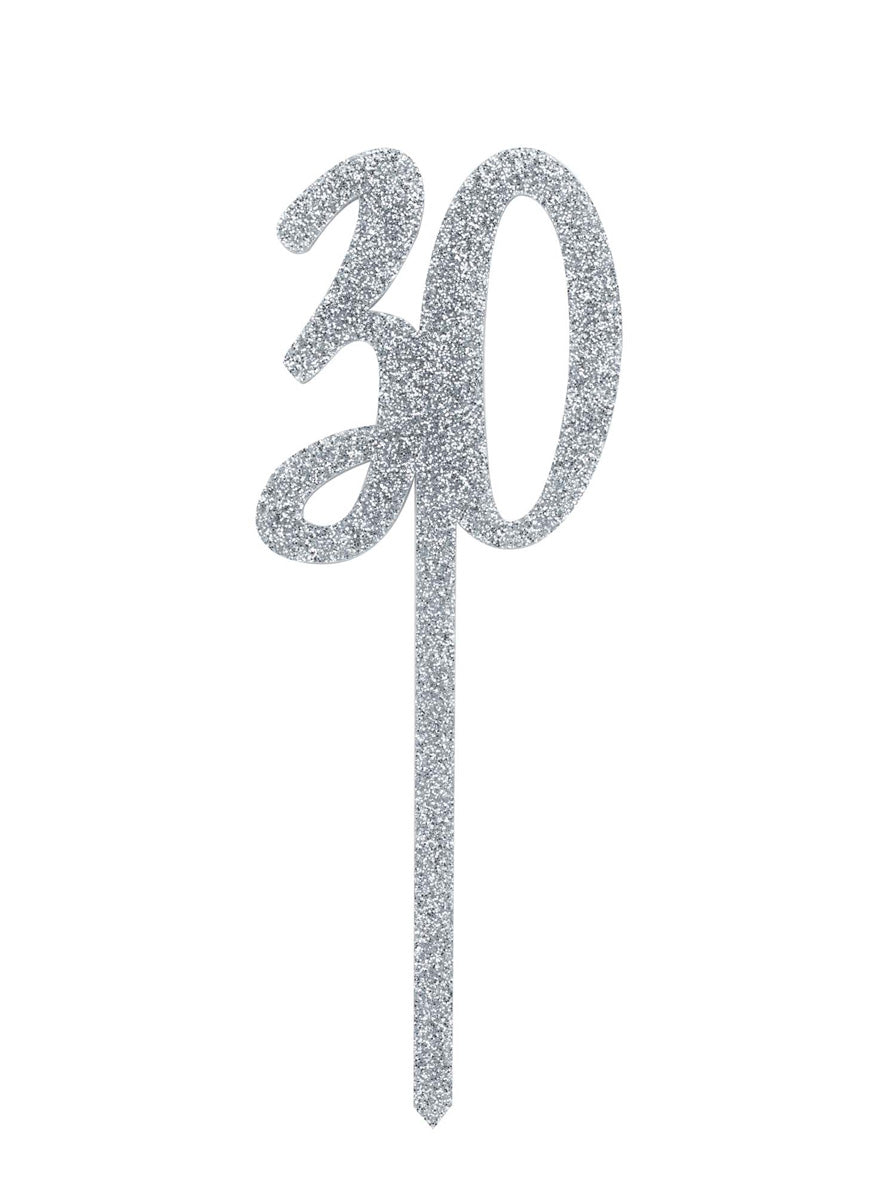 Metallic Mix Up 20cm Silver Glitter 30 Acrylic Cake Topper - Main Image
