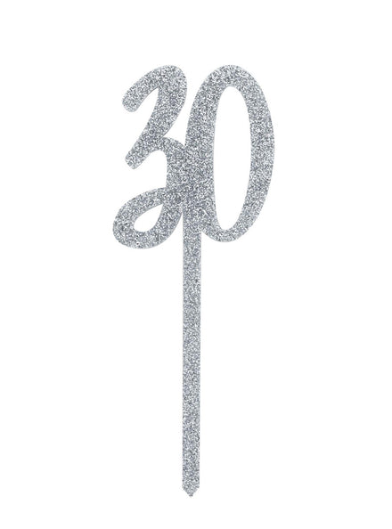 Metallic Mix Up 20cm Silver Glitter 30 Acrylic Cake Topper - Main Image