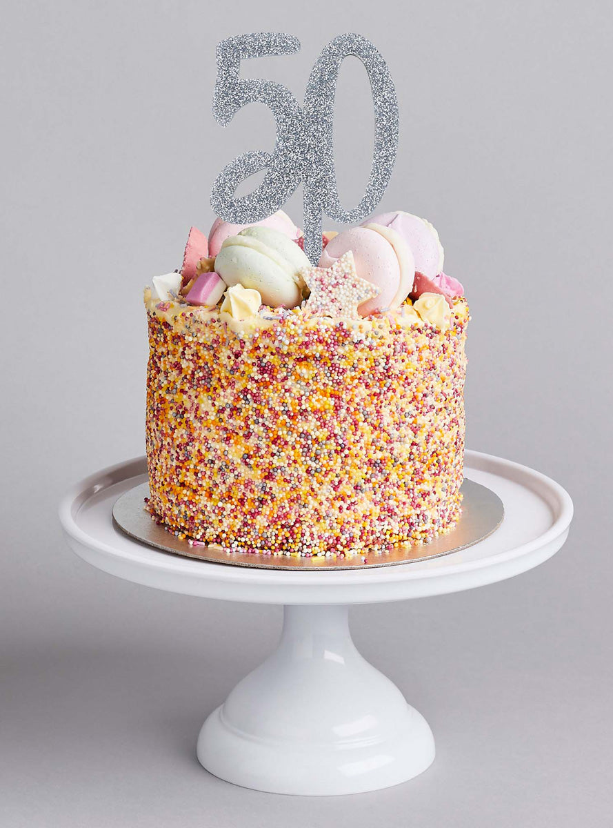 Metallic Mix Up 20cm Silver Glitter 50 Acrylic Cake Topper - Lifestyle Image