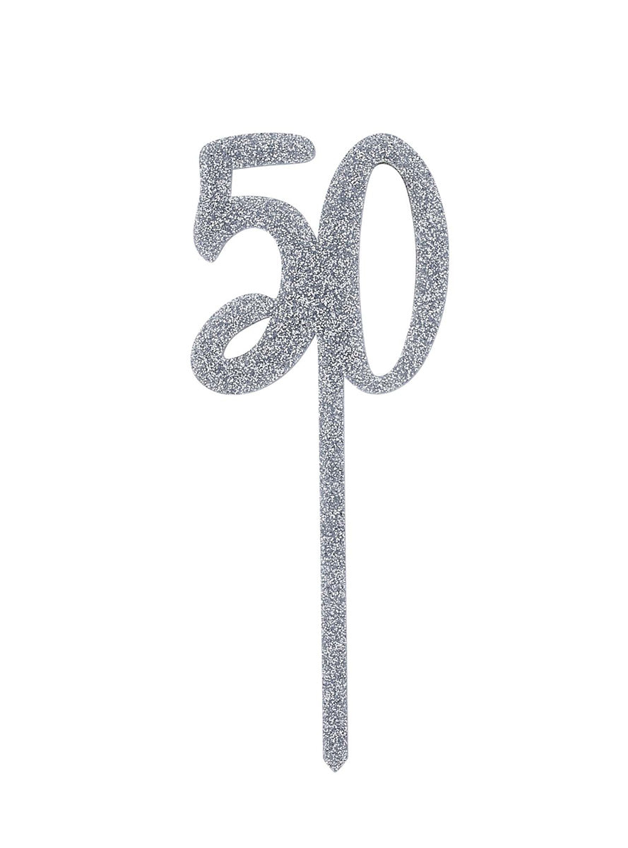 Metallic Mix Up 20cm Silver Glitter 50 Acrylic Cake Topper - Main Image