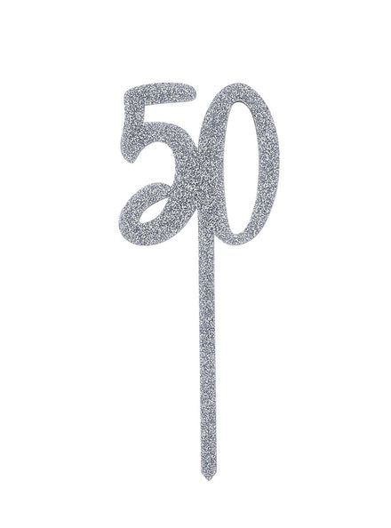 Metallic Mix Up 20cm Silver Glitter 50 Acrylic Cake Topper - Main Image