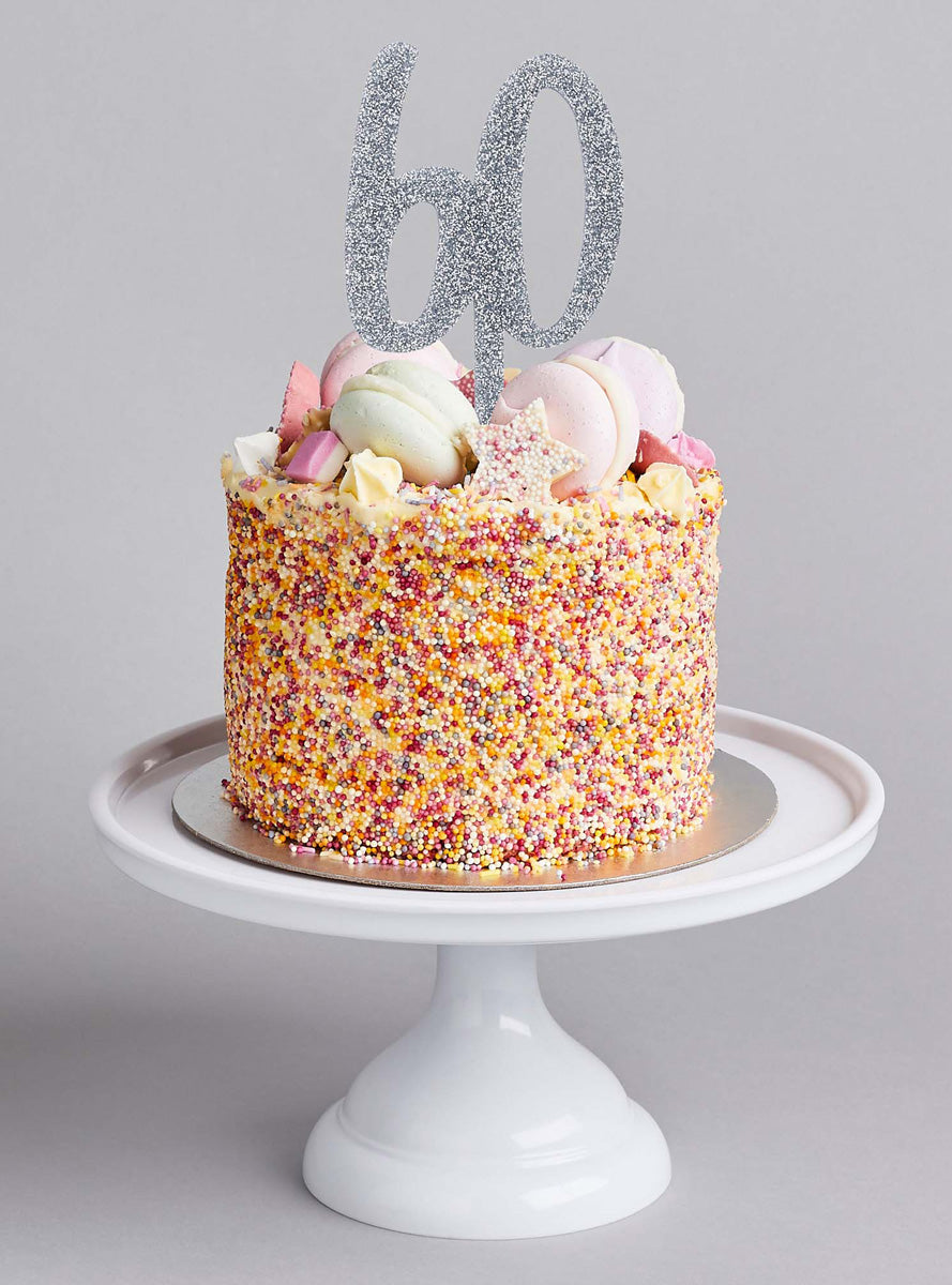 Metallic Mix Up 20cm Silver Glitter 60 Acrylic Cake Topper - Lifstyle Image