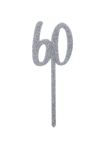Metallic Mix Up 20cm Silver Glitter 60 Acrylic Cake Topper - Main Image