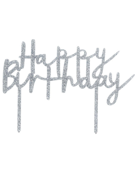Metallic Mix Up 20cm Silver Glitter Happy Birthday Acrylic Cake Topper - Main Image