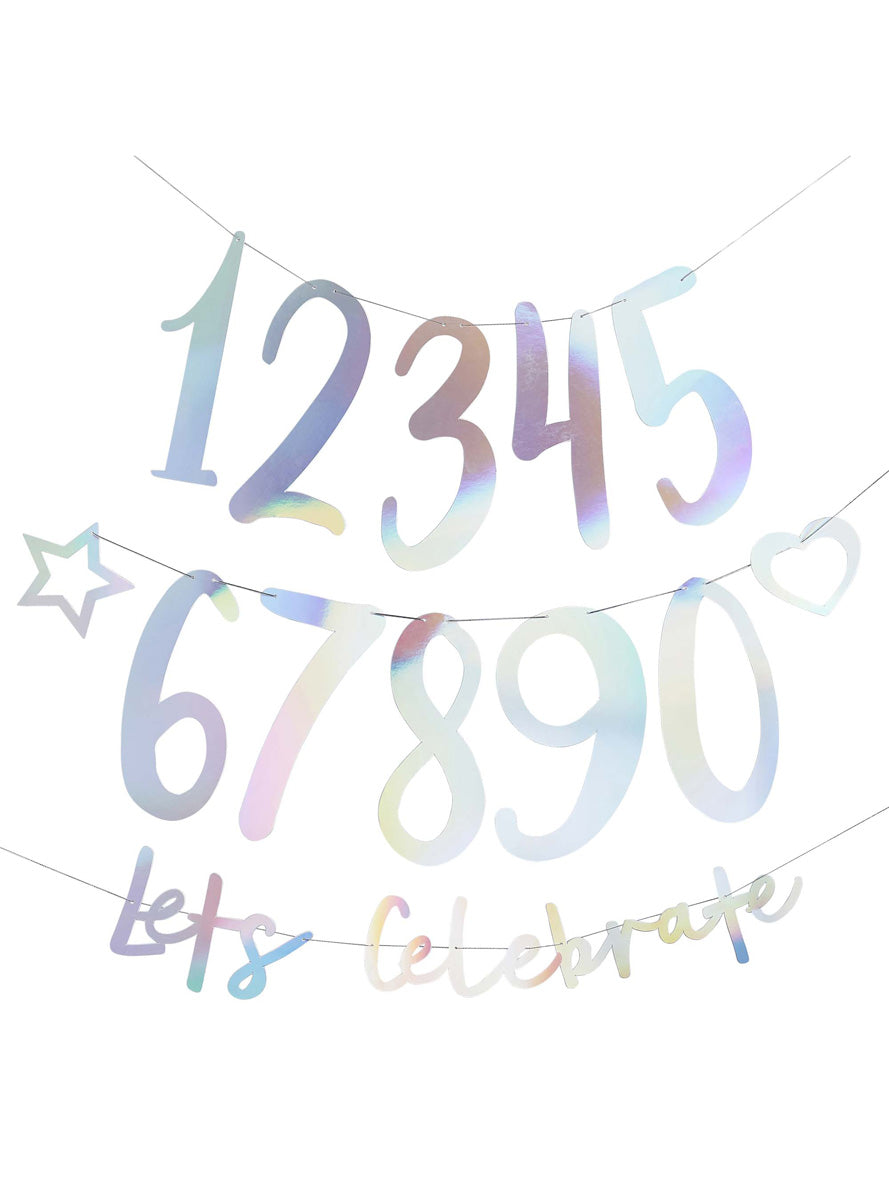 Metallic Mix Up 220cm Silver Iridescent Customisable Lets Celebrate Birthday Banner - Main Image