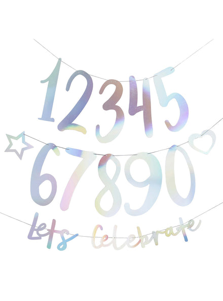 Metallic Mix Up 220cm Silver Iridescent Customisable Lets Celebrate Birthday Banner - Main Image