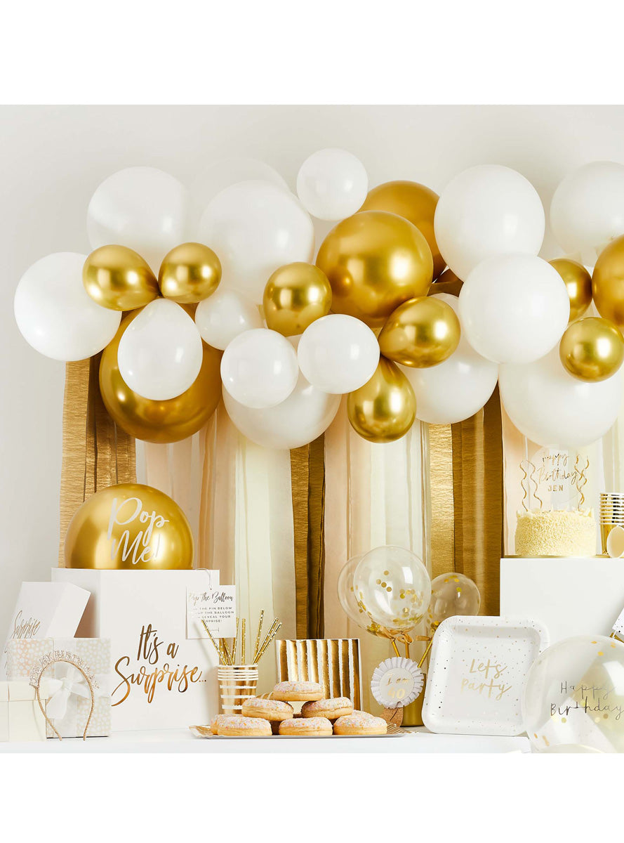 Metallic Mix Up 30 Piece Gold Balloon and Streamer Backdrop Kit - Lifestyle Image 1