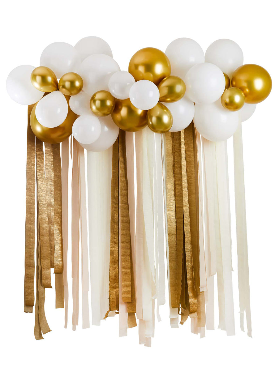 Metallic Mix Up 30 Piece Gold Balloon and Streamer Backdrop Kit - Main Image