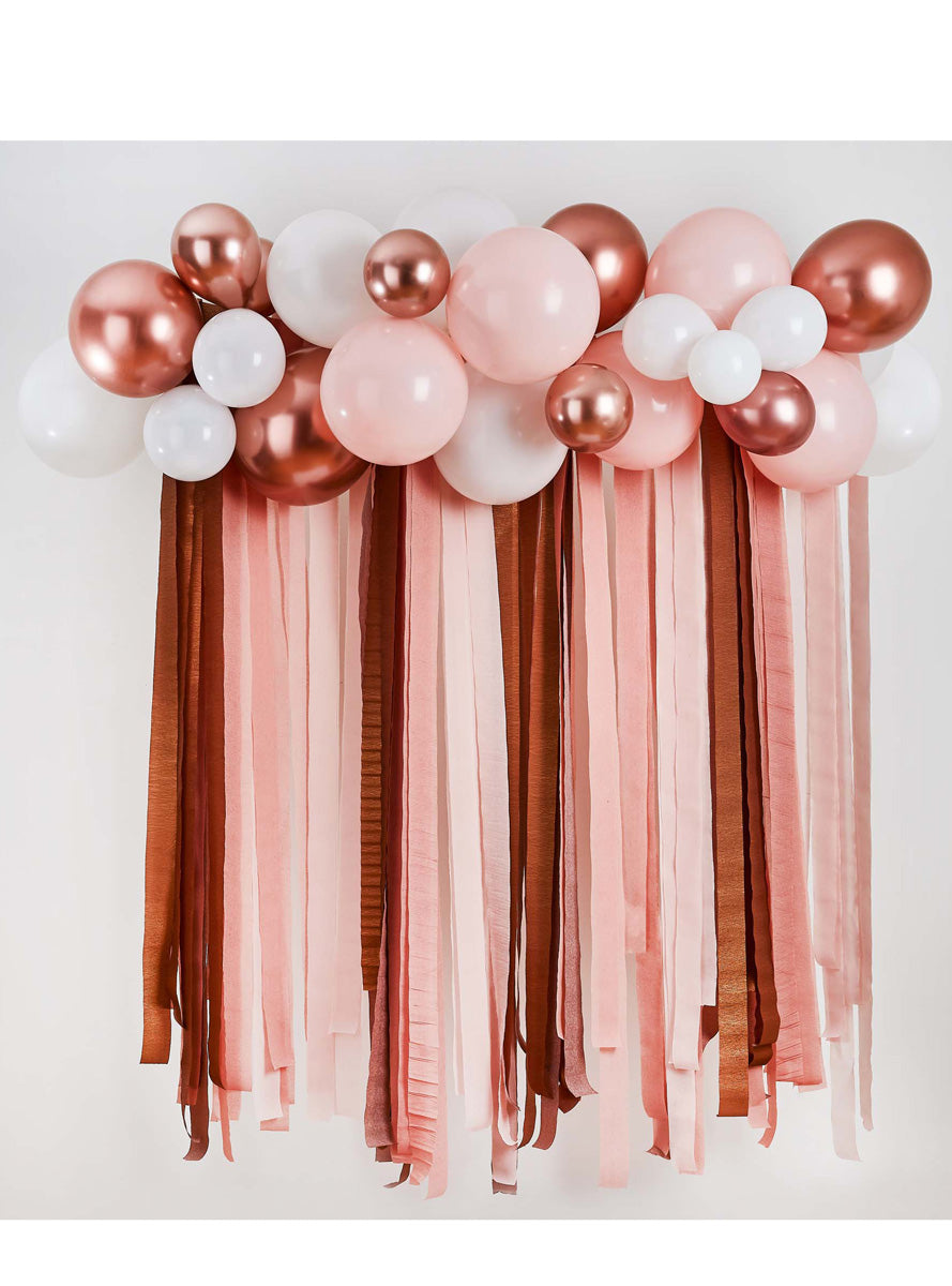 Metallic Mix Up 30 Piece Rose Gold Balloon and Streamer Backdrop Kit - Lifestyle Image 2