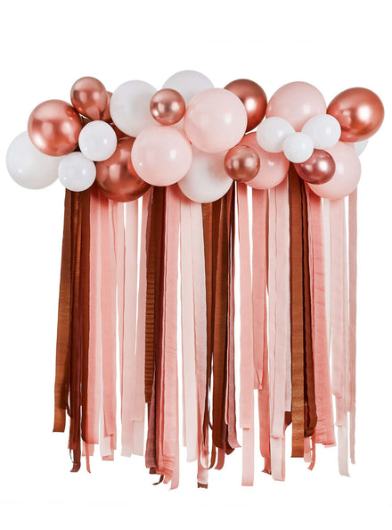 Metallic Mix Up 30 Piece Rose Gold Balloon and Streamer Backdrop Kit - Main Image