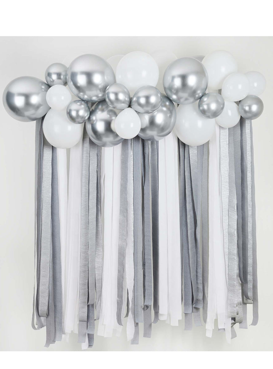 Metallic Mix Up 30 Piece Silver Balloon and Streamer Backdrop Kit - Lifestyle Image 2