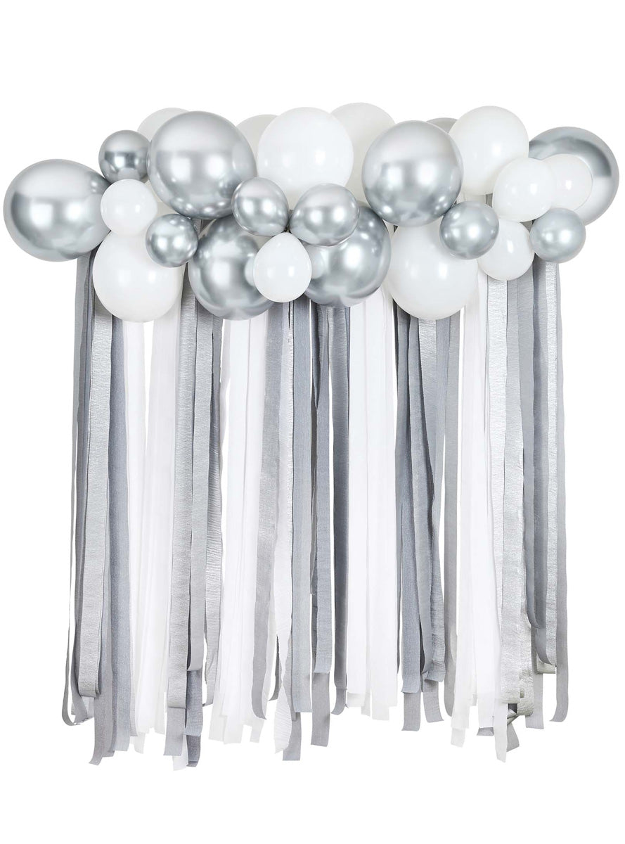 Metallic Mix Up 30 Piece Silver Balloon and Streamer Backdrop Kit - Main Image