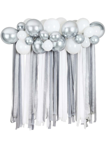 Metallic Mix Up 30 Piece Silver Balloon and Streamer Backdrop Kit - Main Image