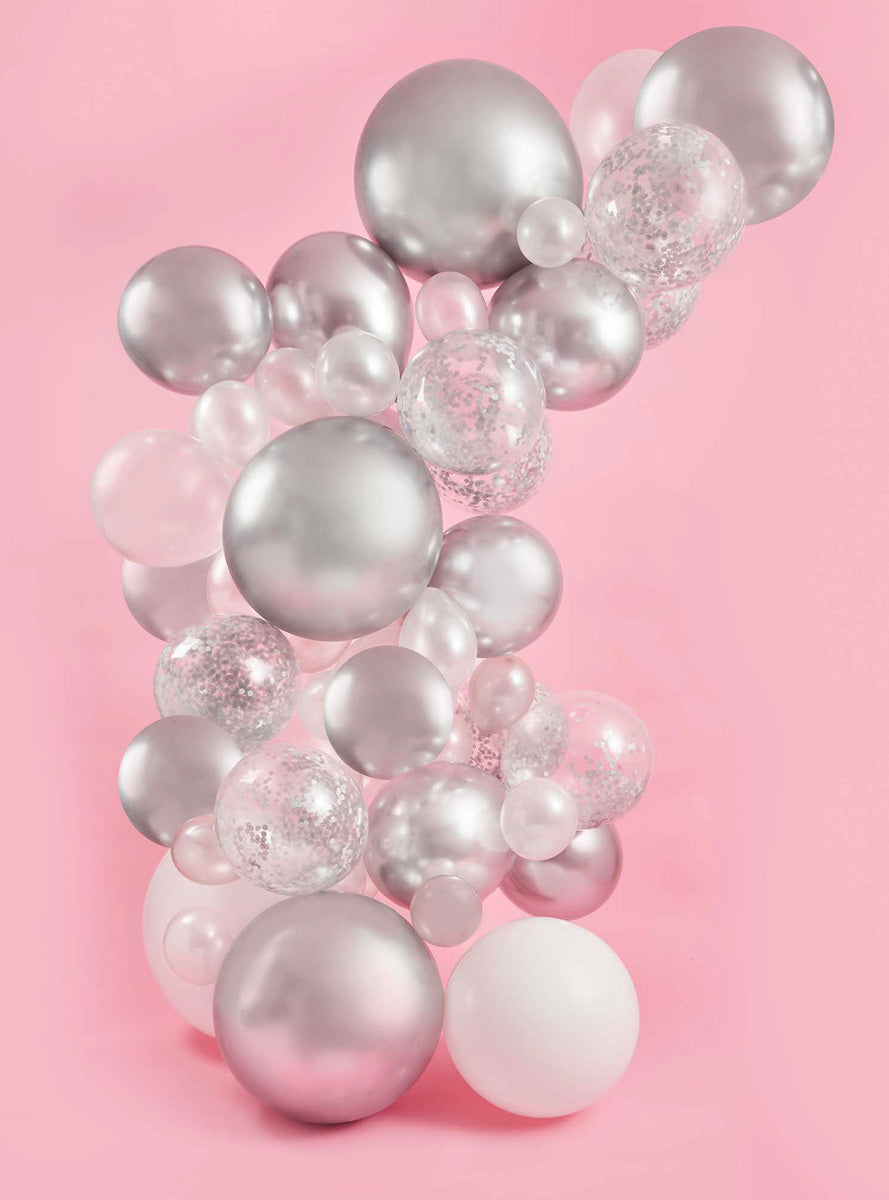Metallic Mix Up 64 Piece Silver Balloon Arch Kit - Lifestyle Image