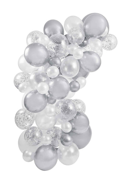 Metallic Mix Up 64 Piece Silver Balloon Arch Kit - Main Image