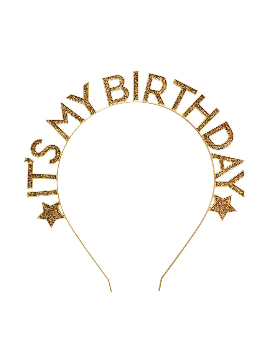 Metallic Mix Up Gold Stars and Glitter Its My Birthday Headband - Main Image