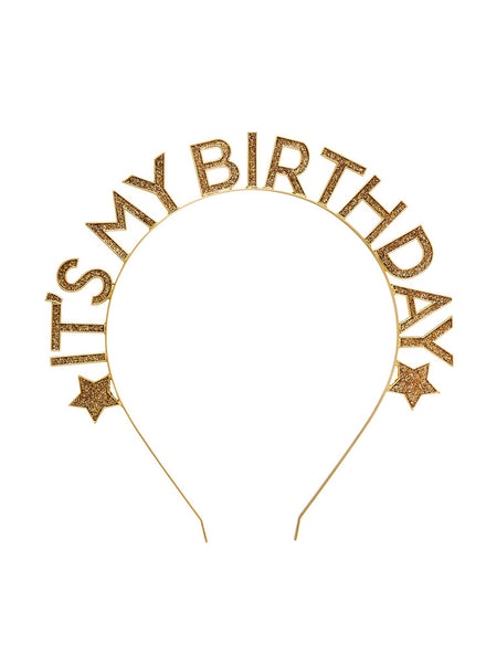 Metallic Mix Up Gold Stars and Glitter Its My Birthday Headband - Main Image