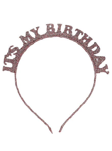 Metallic Mix Up Rose Gold Glitter Its My Birthday Headband - Main Image