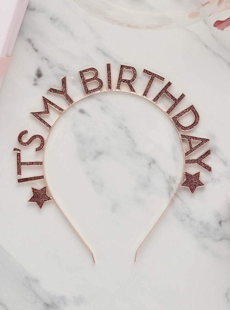 Metallic Mix Up Rose Gold Stars and Glitter Its My Birthday Headband - Lifestyle Image