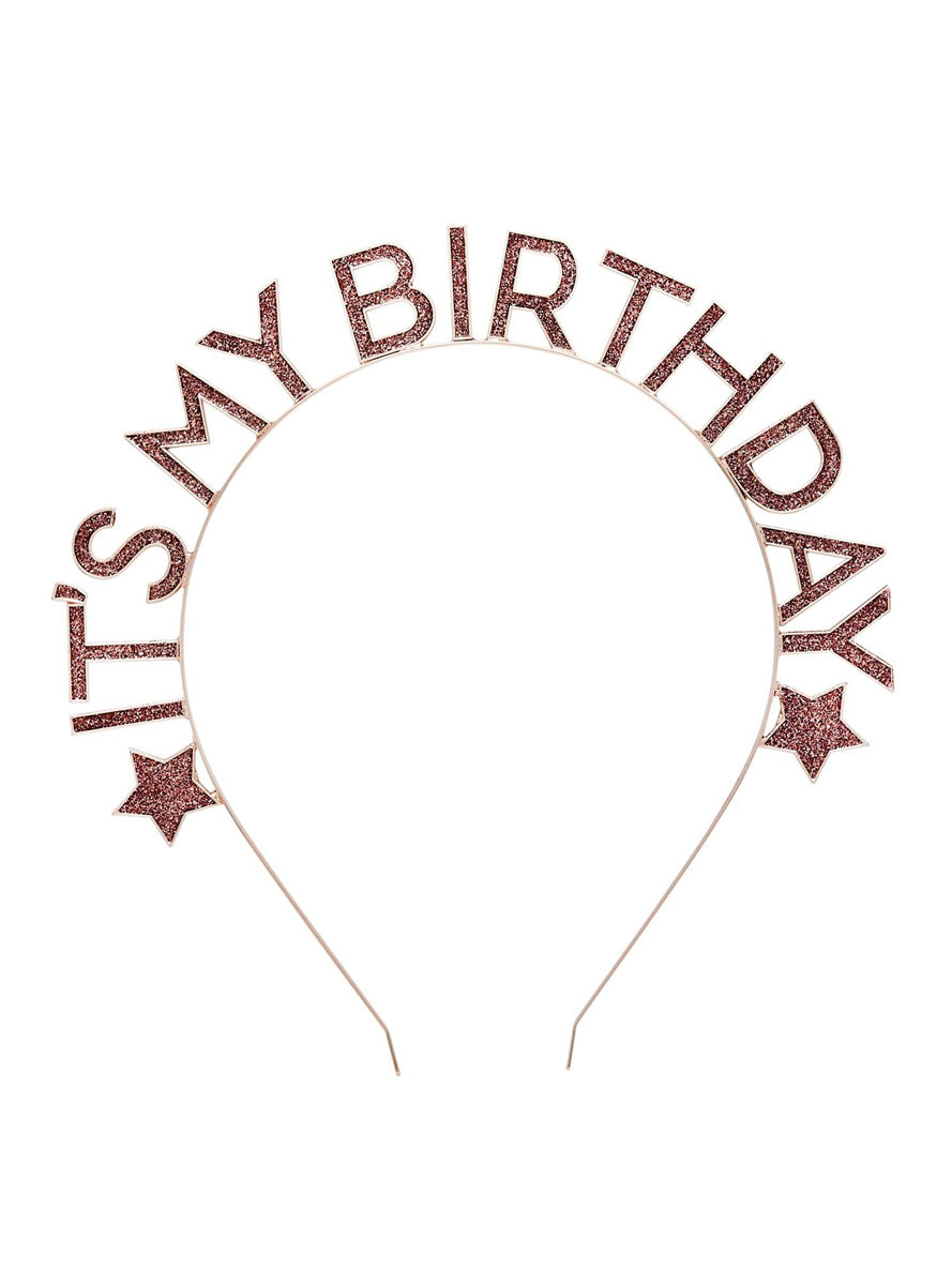Metallic Mix Up Rose Gold Stars and Glitter Its My Birthday Headband - Main Image