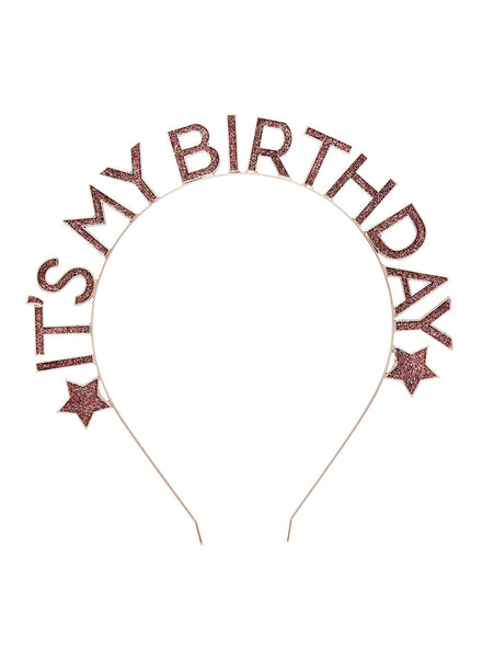 Metallic Mix Up Rose Gold Stars and Glitter Its My Birthday Headband - Main Image