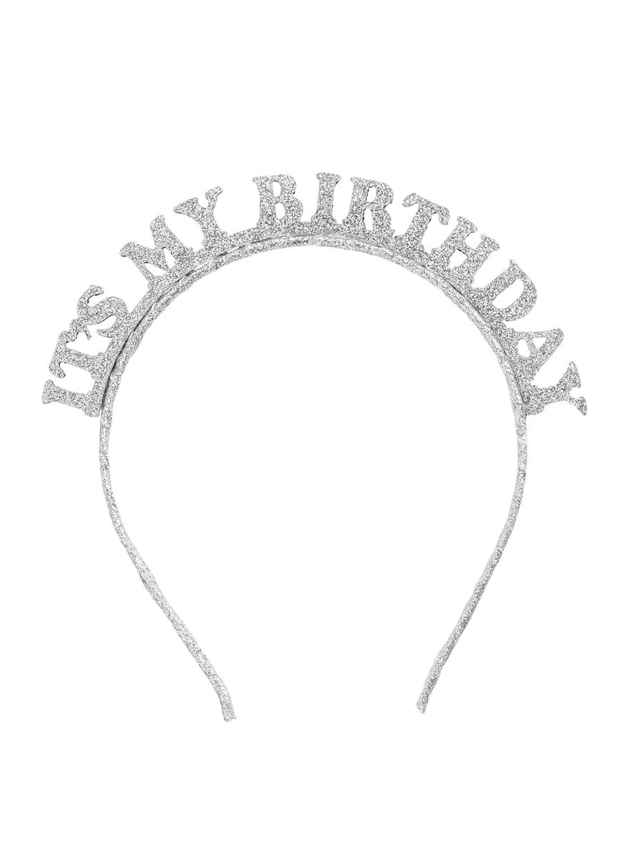 Metallic Mix Up Silver Glitter Its My Birthday Headband - Main Image