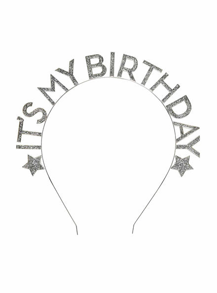 Metallic Mix Up Silver Stars and Glitter Its My Birthday Headband - Main Image