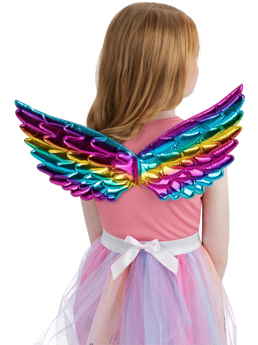 Metallic Rainbow Mini Angel Wings for Girls - Main Image