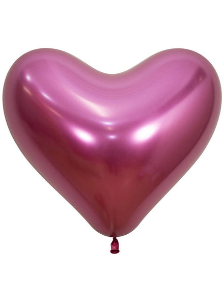 Image of Metallic Reflex Fuchsia Single 35cm Heart Shaped Latex Balloon