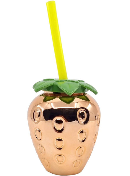 Image of Metallic Rose Gold Strawberry Party Cup with Lid