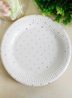Image of Silver and White Polka Dot 12 Pack 23cm Paper Plates