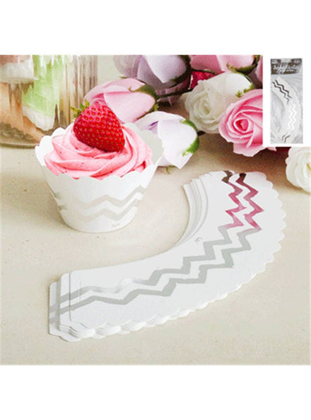 Image of Silver Chevron 12 Pack Cupcake Pan Wrappers