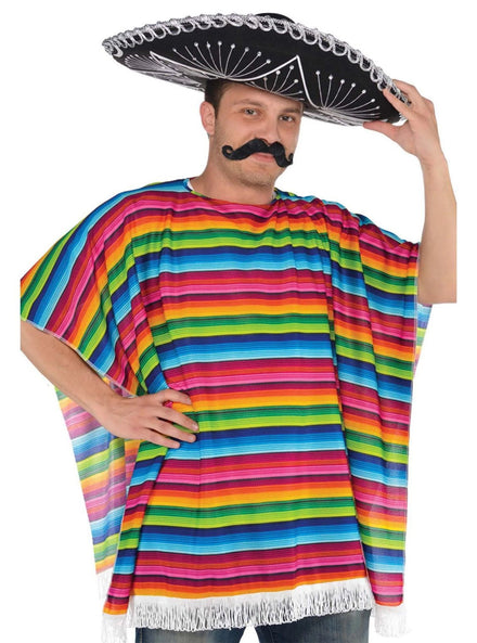 Rainbow Striped Mexican Fiesta Poncho Costume - Main Image
