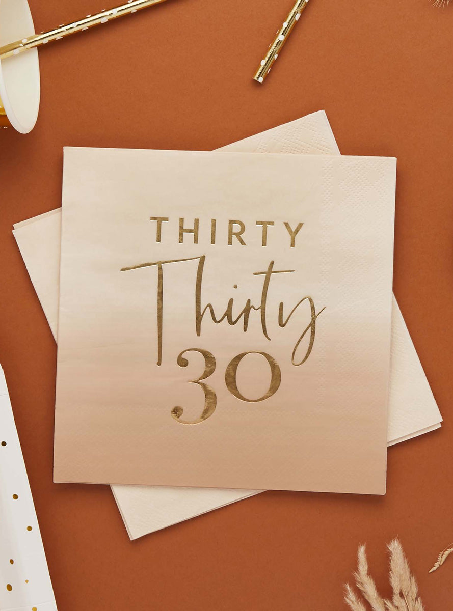 Milestone Birthday 16 Pack Gold Foiled 30th Lunch Napkins - Lifestyle Image