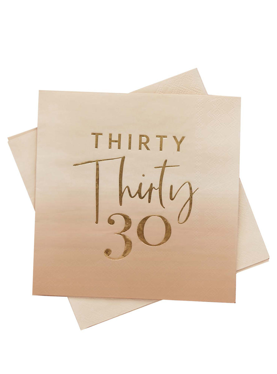 Milestone Birthday 16 Pack Gold Foiled 30th Lunch Napkins - Main Image