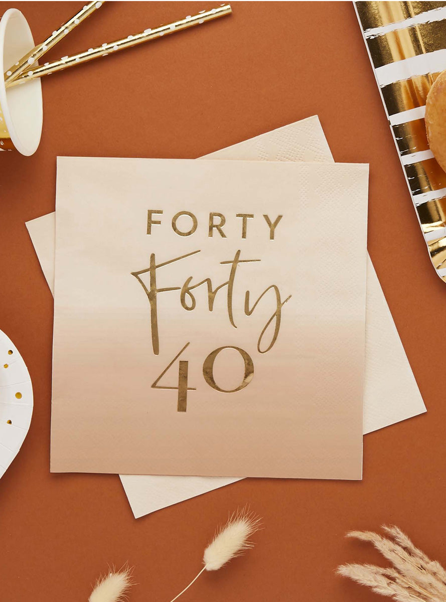 Milestone Birthday 16 Pack Gold Foiled 40th Lunch Napkins - Lifestyle Image