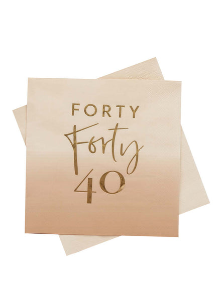 Milestone Birthday 16 Pack Gold Foiled 40th Lunch Napkins - Main Image