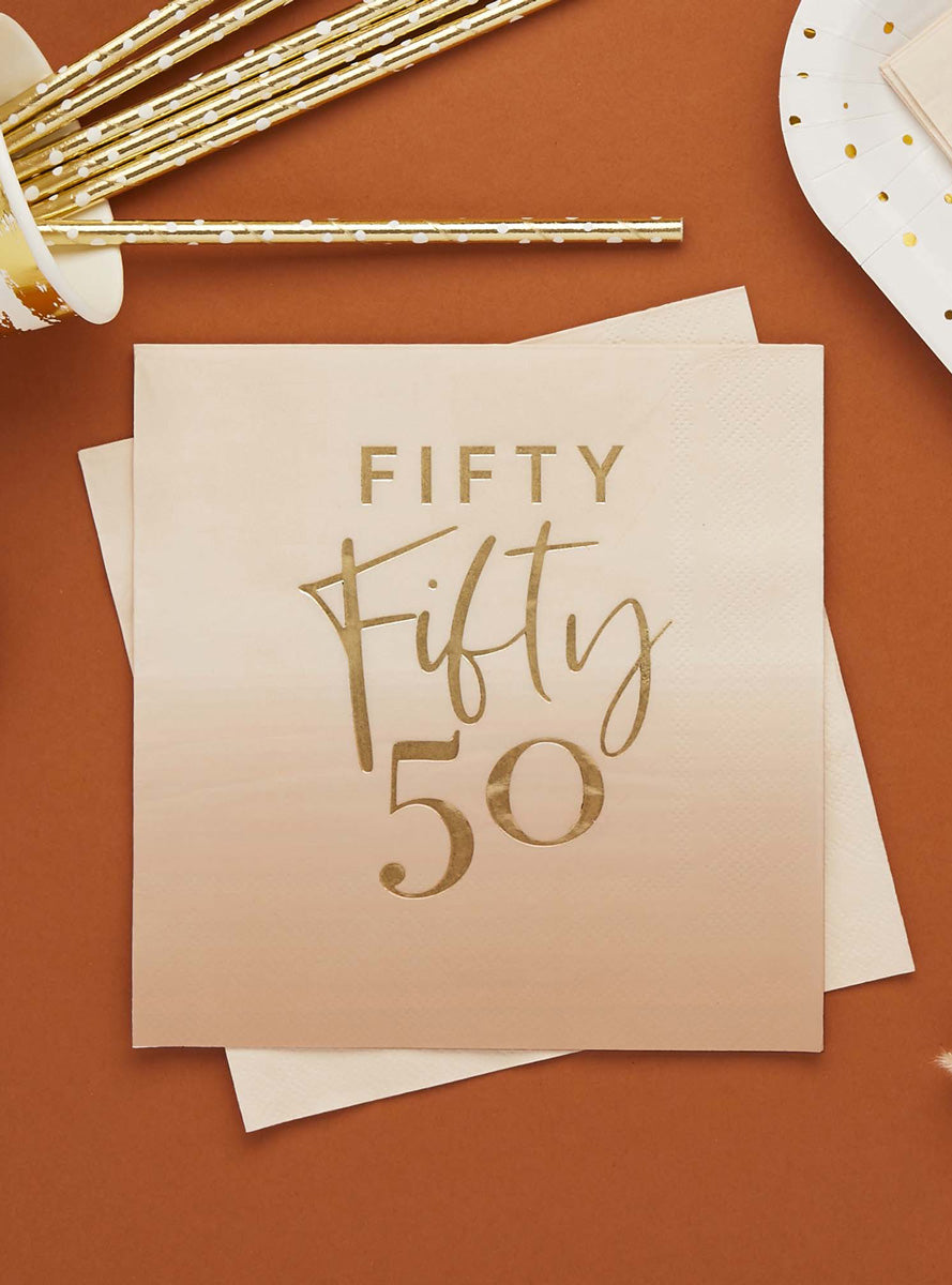Milestone Birthday 16 Pack Gold Foiled 50th Lunch Napkins - Lifestyle Image