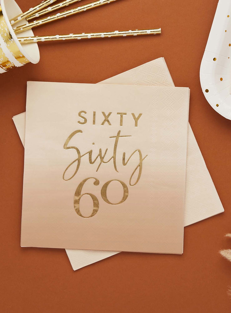 Milestone Birthday 16 Pack Gold Foiled 60th Lunch Napkins - Lifestyle Image