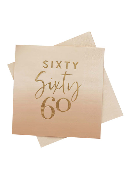 Milestone Birthday 16 Pack Gold Foiled 60th Lunch Napkins - Main Image